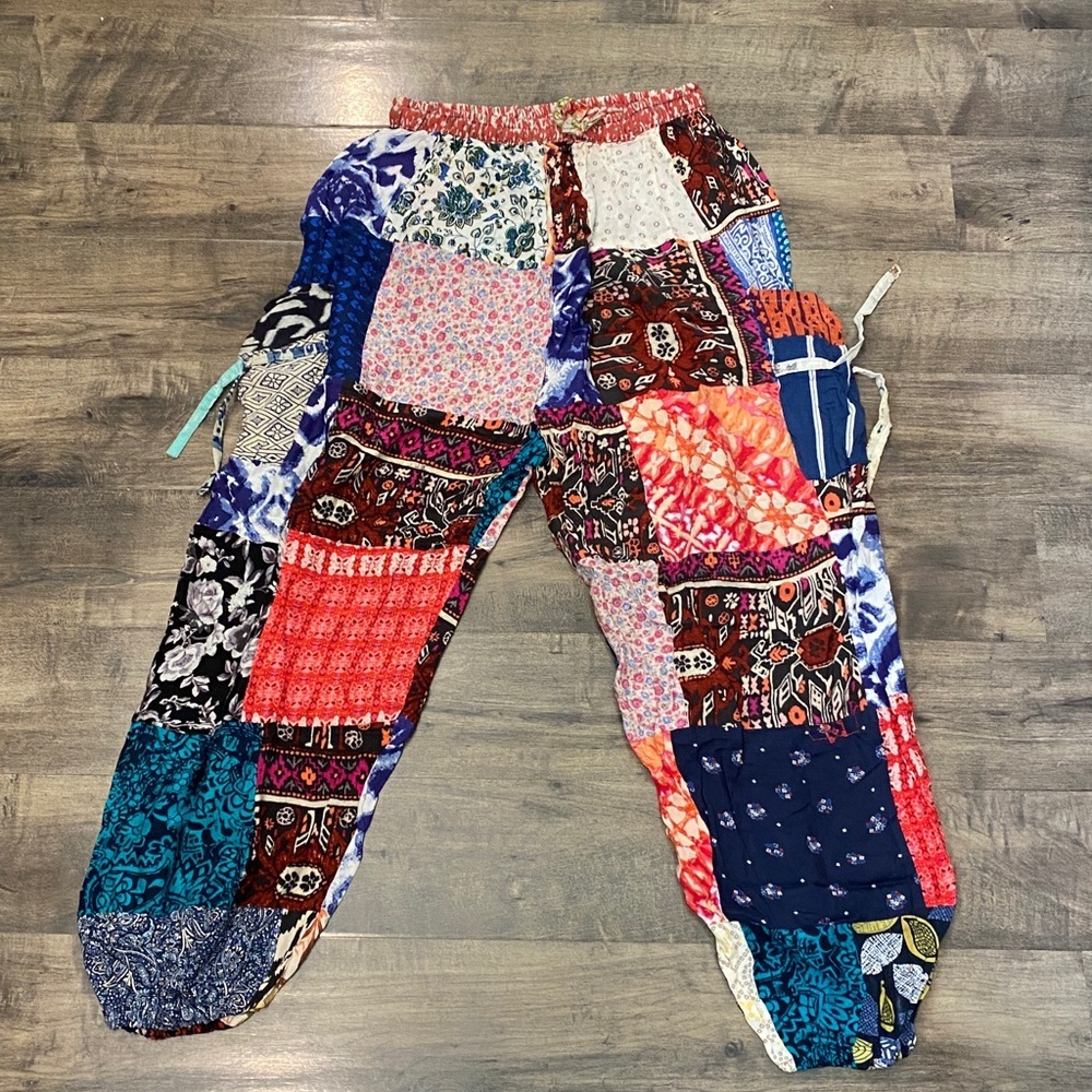100% cotton Imported India Boho Handmade Patchwork Harem Jogger Pants NEW